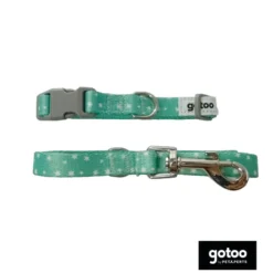 Gotoo Set de Coleira e Trela estampada verde para cães