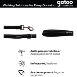 Gotoo Trela de nylon reflexiva preta para cães