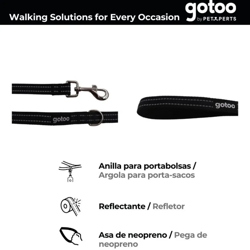 Gotoo Trela de nylon reflexiva preta para cães