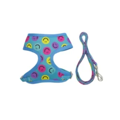 Gotoo Trela e peitoral estampado smile azul para gatos