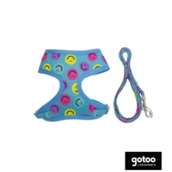 Gotoo Trela e peitoral estampado smile azul para gatos