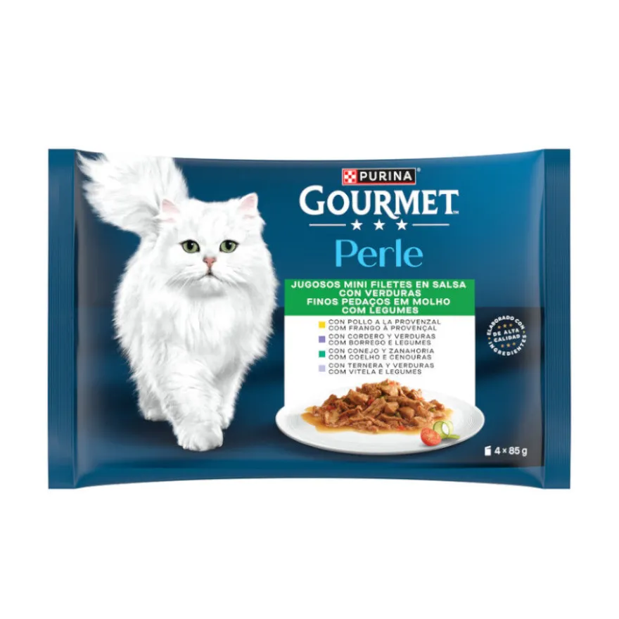 Gourmet Perle Filetes de Carne com Legumes em molho saquetas para gatos