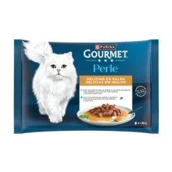 Gourmet Perle Filetes de Salmão e Atum em molho saqueta para gatos