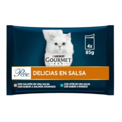 Gourmet Perle Filetes de Salmão e Atum em molho saqueta para gatos