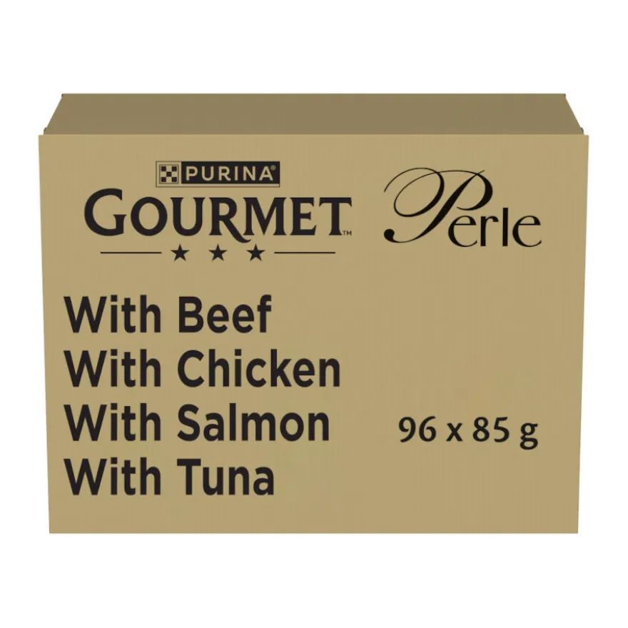 Gourmet Perle Mini Filetes em Molho com Salmão, Frango, Atúm e Vitela Saqueta para gatos