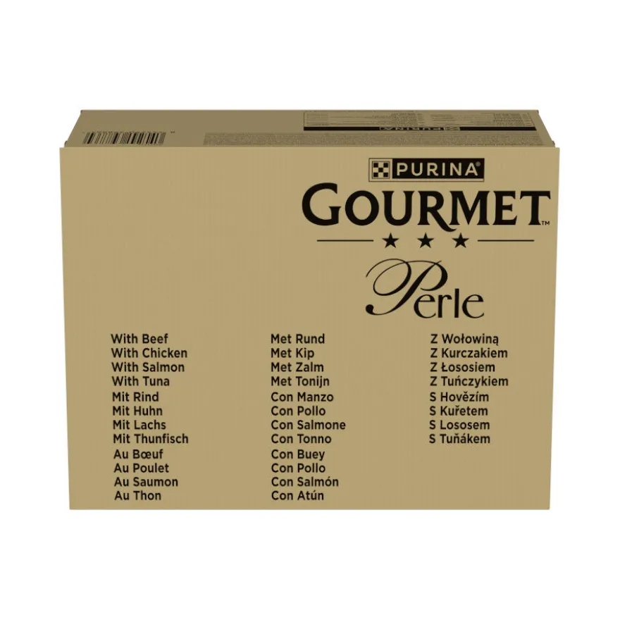 Gourmet Perle Mini Filetes em Molho com Salmão, Frango, Atúm e Vitela Saqueta para gatos
