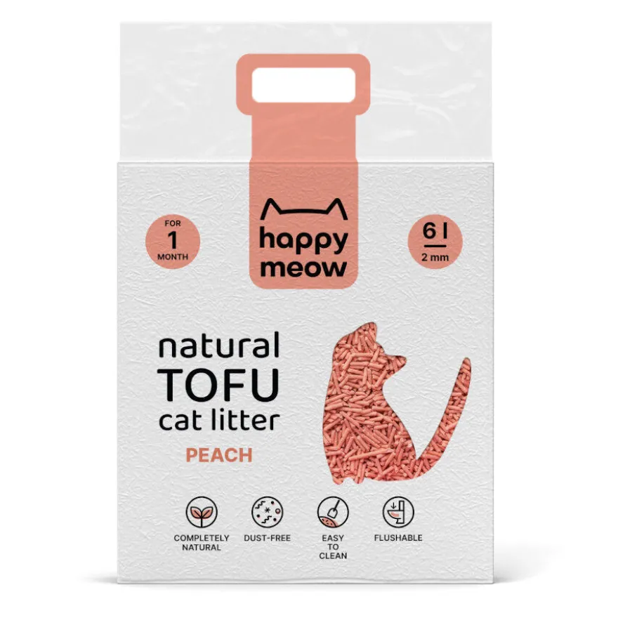 Happy Meow Areia Natural de tofu com aroma a pêssego para gatos