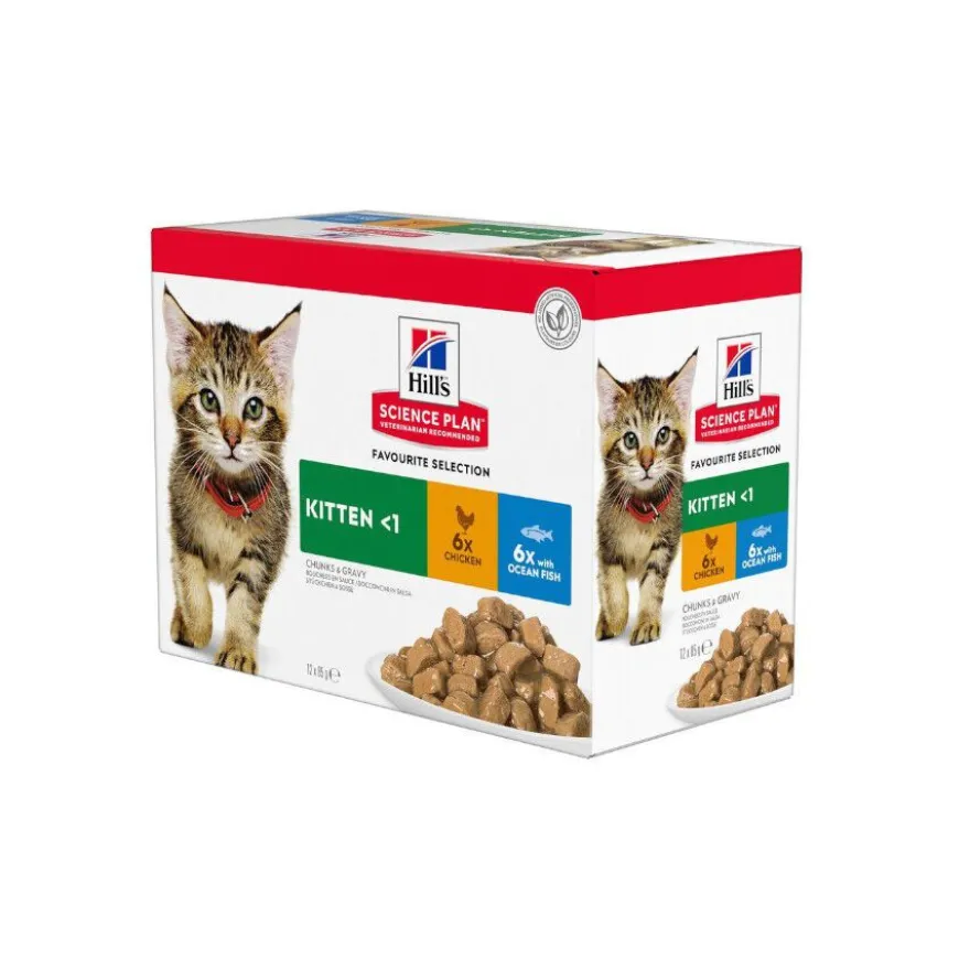 Hill's Kittenn Science Plan Frango e Peixe saqueta para gatos - Multipack 12