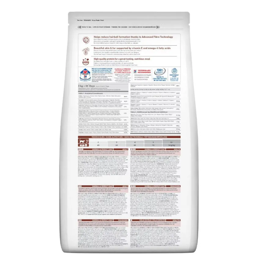 Hill's Science Plan Adult Hairball y Perfect Coat Alimento para gatos de frango