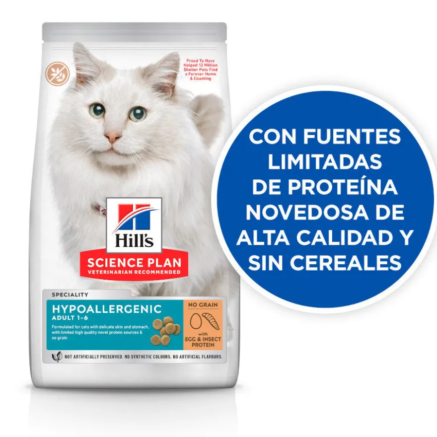Hill's Science Plan Adult Hypoallergenic Ovo e Insetos ração para gatos