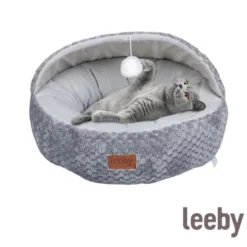 Leeby Alcofa Cinzenta e Branca com Brinquedo para gatos