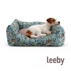 Leeby Alcofa com Capa Amovível Turquesa com Flores para cães
