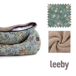 Leeby Alcofa com Capa Amovível Turquesa com Flores para cães