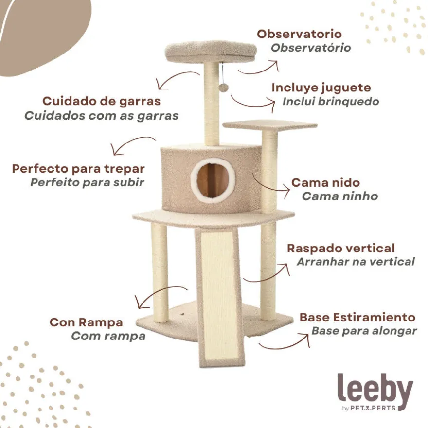 Leeby Boucle Collection árvore arranhadora com cama nido e arranhador vertical para gatos