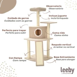 Leeby Boucle Collection árvore arranhadora com cama nido e arranhador vertical para gatos