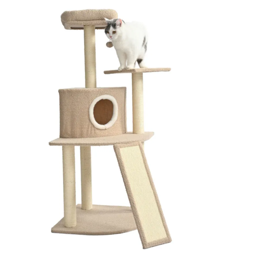 Leeby Boucle Collection árvore arranhadora com cama nido e arranhador vertical para gatos