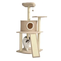 Leeby Boucle Collection árvore arranhadora com cama nido e arranhador vertical para gatos