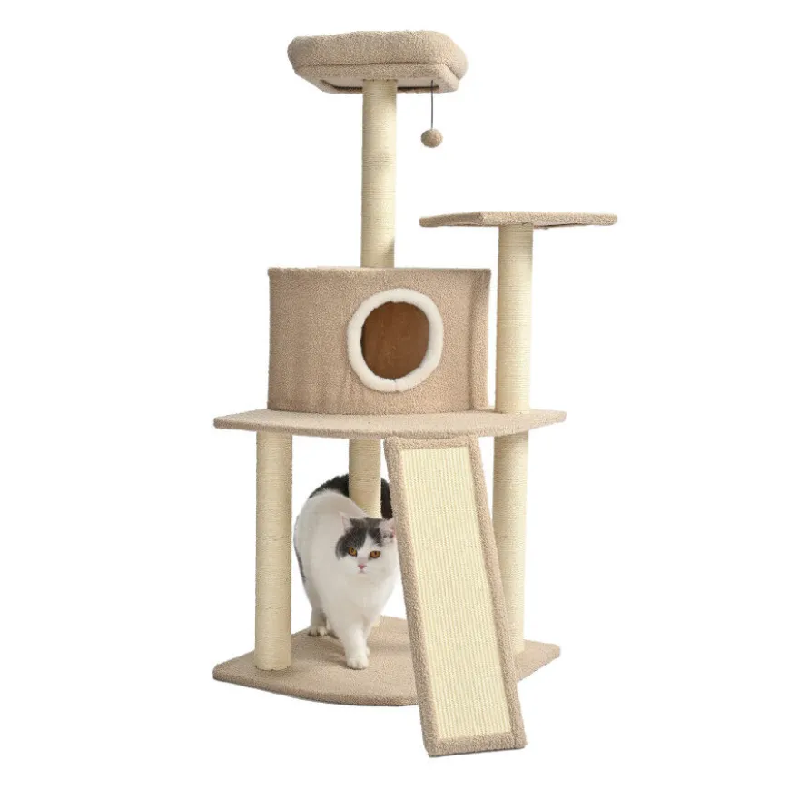 Leeby Boucle Collection árvore arranhadora com cama nido e arranhador vertical para gatos