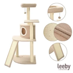 Leeby Boucle Collection árvore arranhadora com cama nido e arranhador vertical para gatos