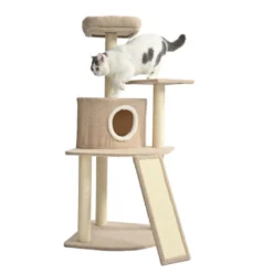 Leeby Boucle Collection árvore arranhadora com cama nido e arranhador vertical para gatos