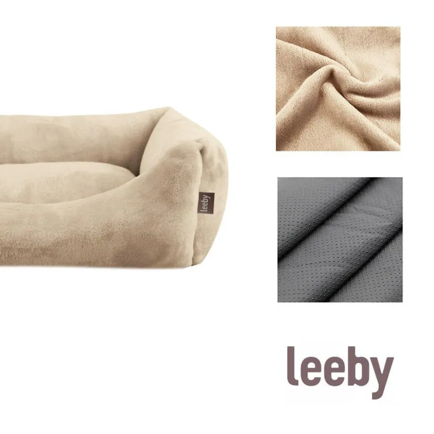 Leeby Cama com almofada amovível bege para cães
