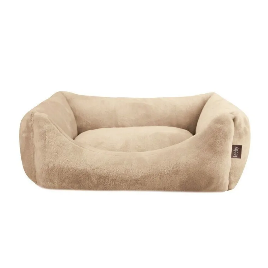 Leeby Cama com almofada amovível bege para cães