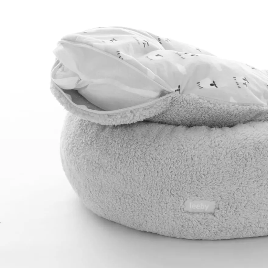 Leeby Cama de pelo cinzenta com ovelhas com cobertura amovível para cachorros