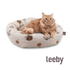 Leeby Cama Donut Antiderrapante Branca com Ouriços para gatos