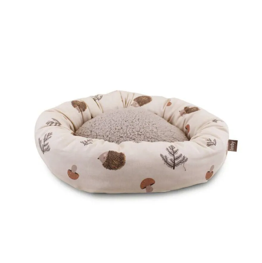 Leeby Cama Donut Antiderrapante Branca com Ouriços para gatos