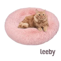 Leeby Cama Donut Anti Stress de Pelo Rosa para gatos