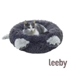 Leeby Cama Donut com Orelha e Cauda Cinzento para gatos