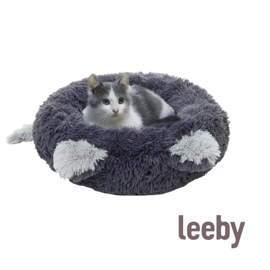 Leeby Cama Donut com Orelha e Cauda Cinzento para gatos