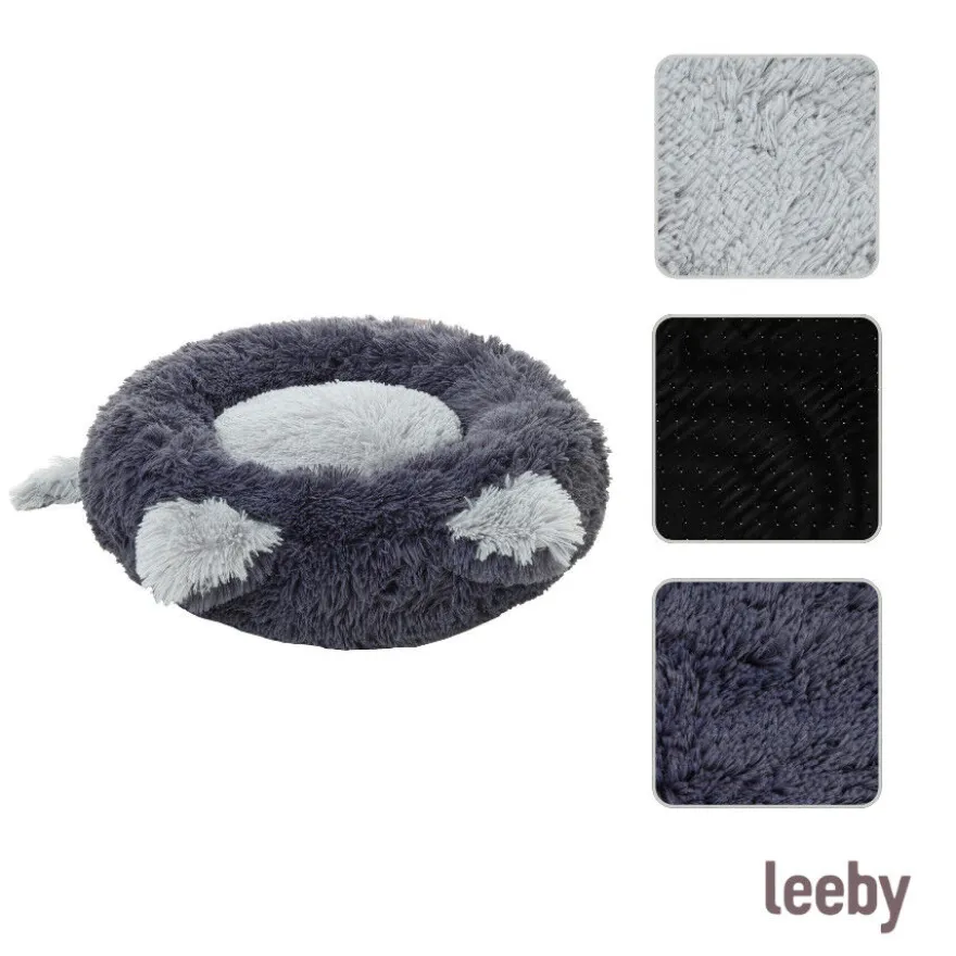 Leeby Cama Donut com Orelha e Cauda Cinzento para gatos