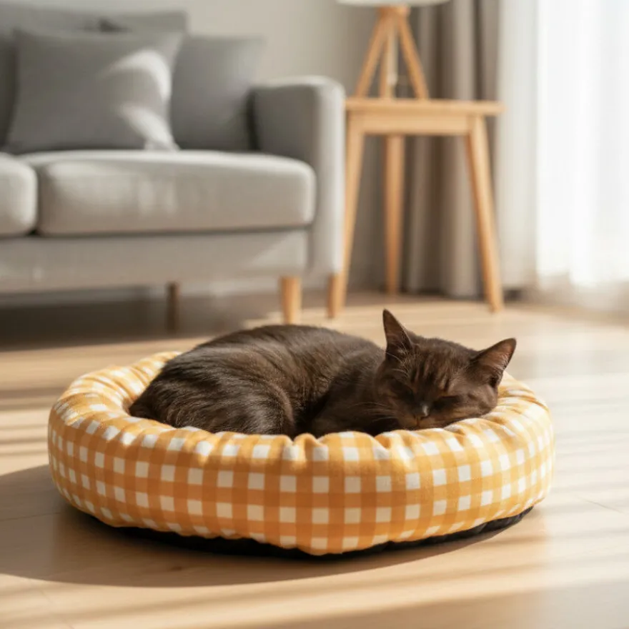 Leeby Cama Donut Vichy Laranja para gatos