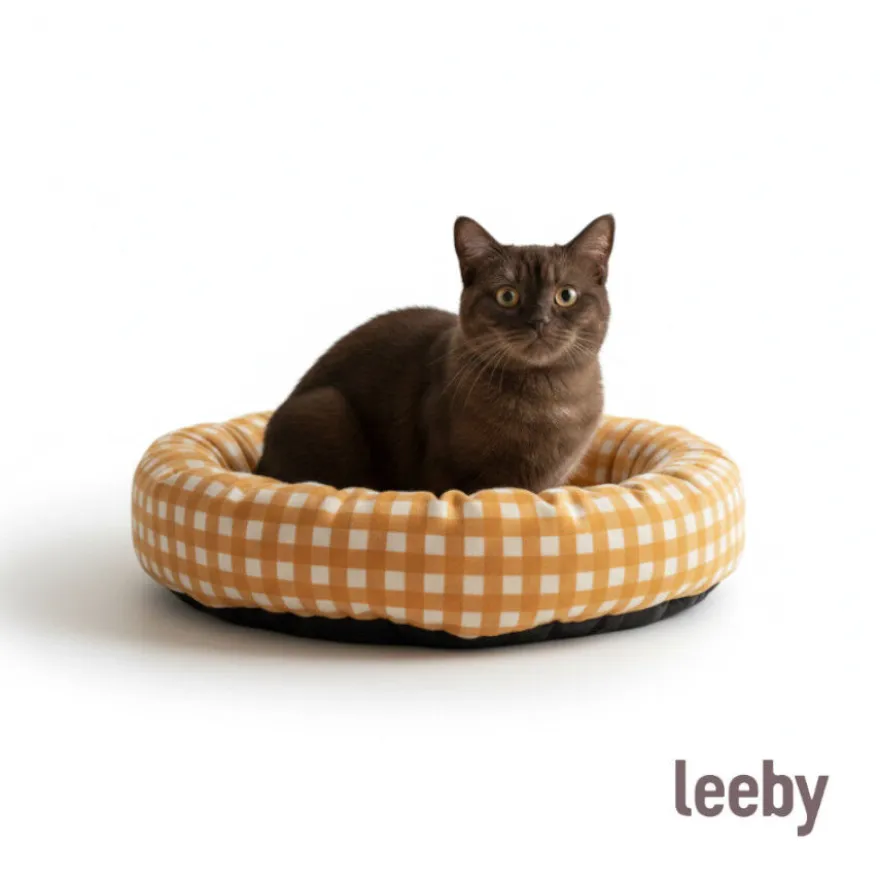 Leeby Cama Donut Vichy Laranja para gatos