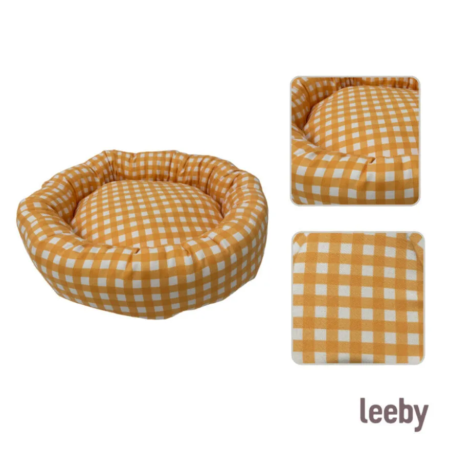 Leeby Cama Donut Vichy Laranja para gatos
