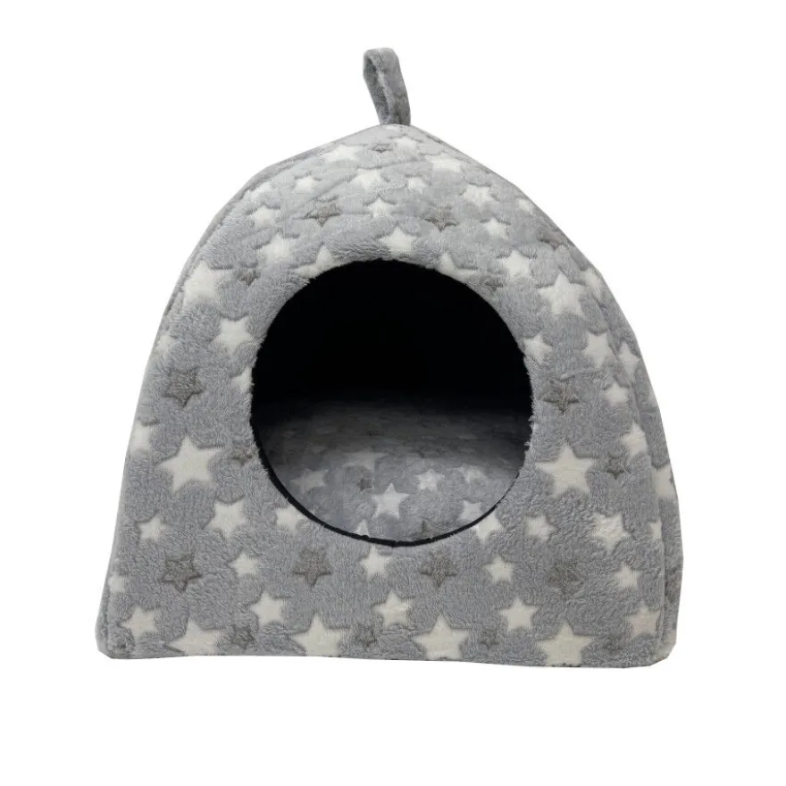 Leeby Cama iglú estrela cinzenta para gatos