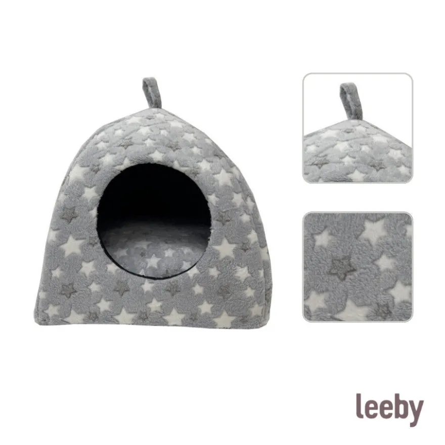 Leeby Cama iglú estrela cinzenta para gatos