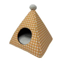 Leeby Cama pirâmide vichy laranja para gatos