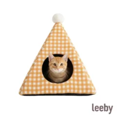 Leeby Cama pirâmide vichy laranja para gatos