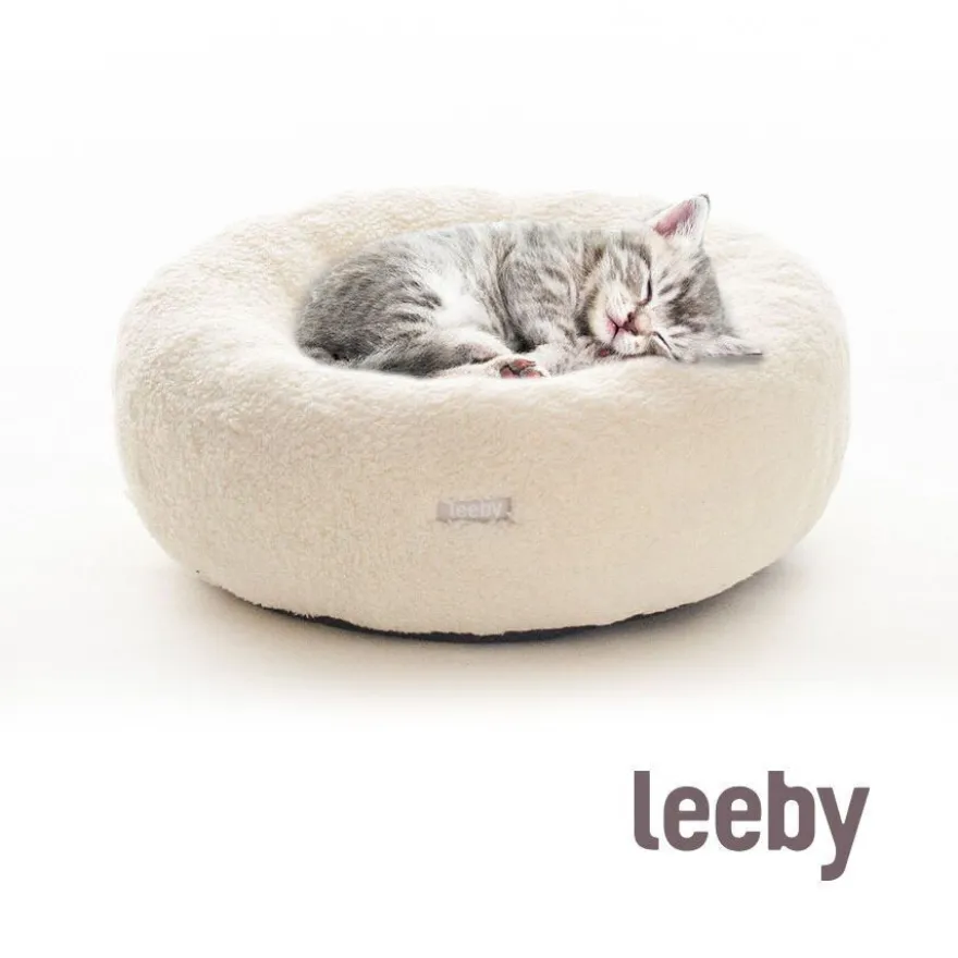 Leeby Cama Redonda Amovível Branca com Ovelhas para gatinhos