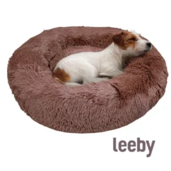 Leeby Cama Redonda Anti Stress Castanha para cães