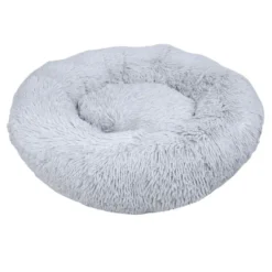 Leeby Cama Redonda Anti Stress de Pelo Cinzento para cães