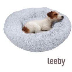 Leeby Cama Redonda Anti Stress de Pelo Cinzento para cães