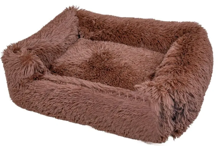 Leeby Cama Suave Anti Stress de Pelo Castanho para cães