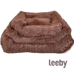 Leeby Cama Suave Anti Stress de Pelo Castanho para cães