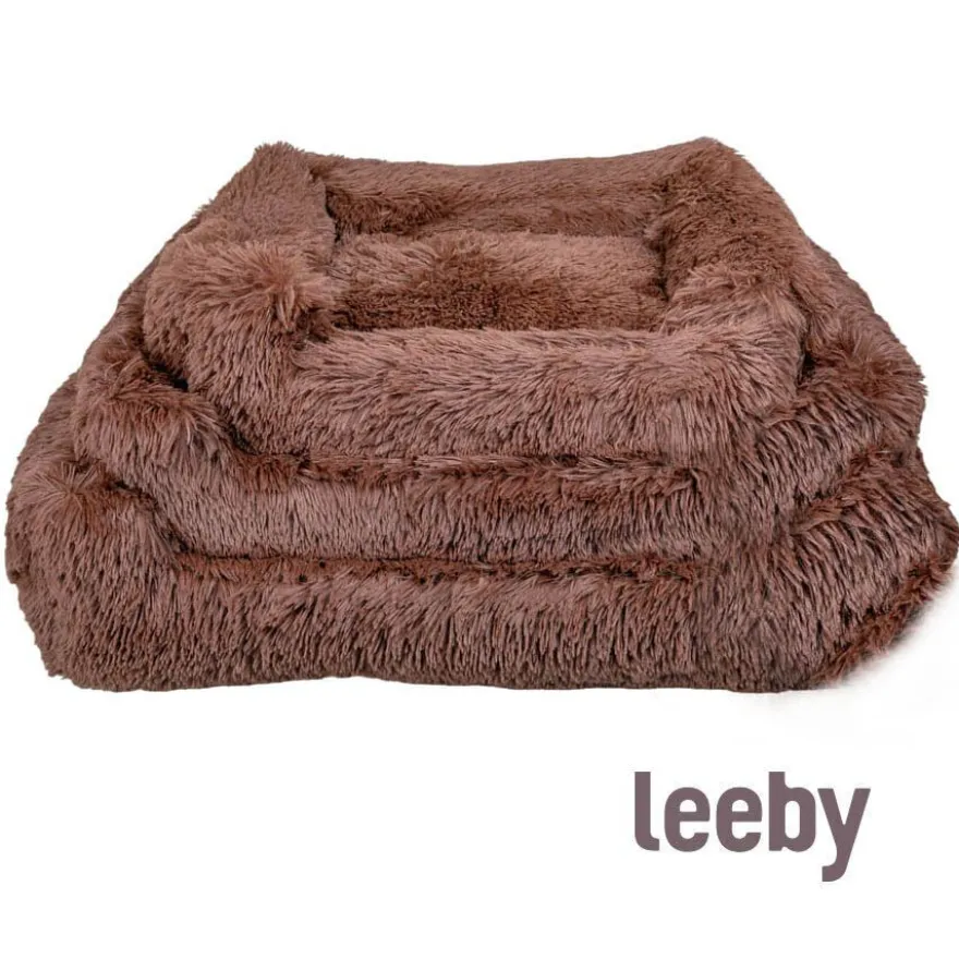 Leeby Cama Suave Anti Stress de Pelo Castanho para cães