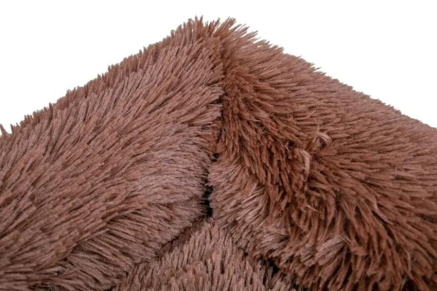 Leeby Cama Suave Anti Stress de Pelo Castanho para cães