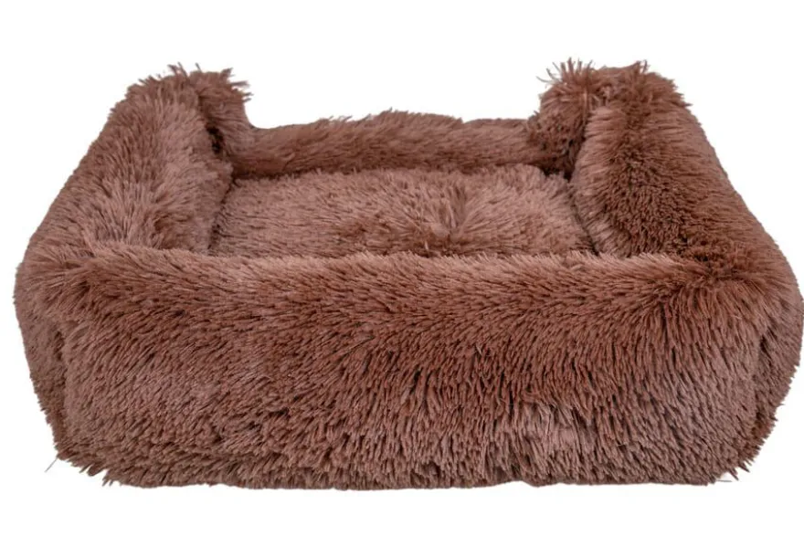 Leeby Cama Suave Anti Stress de Pelo Castanho para cães
