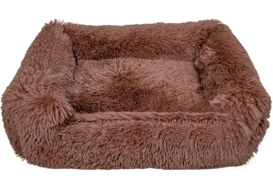 Leeby Cama Suave Anti Stress de Pelo Castanho para cães